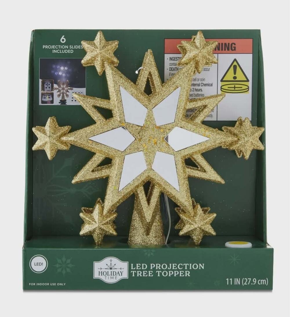 NEW! LED Projection Snowflakes Christmas Tree Topper, Gold, 11", by Holiday Time